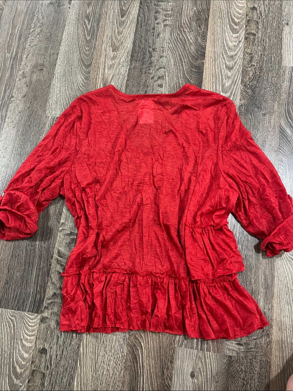 Women's Red Ruffle Button-Front Blouse - Picture 6 of 7